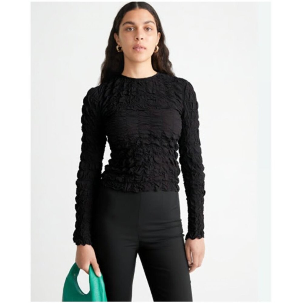 & OTHER STORIES  Black Smocked High Collar Top Size 8‎